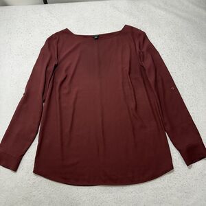 Ann Taylor Women's Medium Lightweight Boatneck Long Sleeve Knit & Woven Red Top